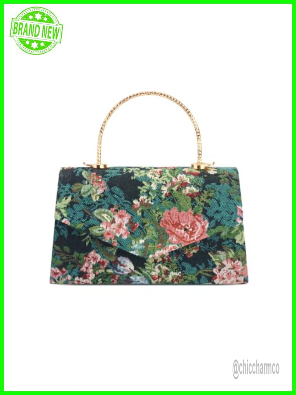 Floral Embroidery Evening Clutch Top Handle Chain Strap Wedding Party Bag